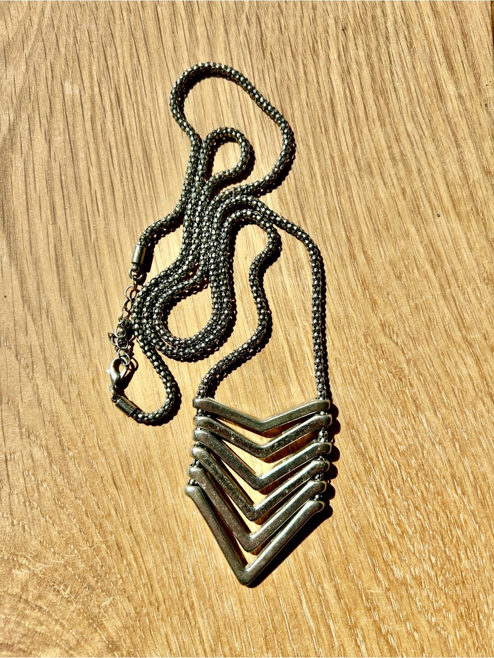 Vintage Brutalist Silver Chevron Stack Necklace Heavy Solid Metal Multi Tier